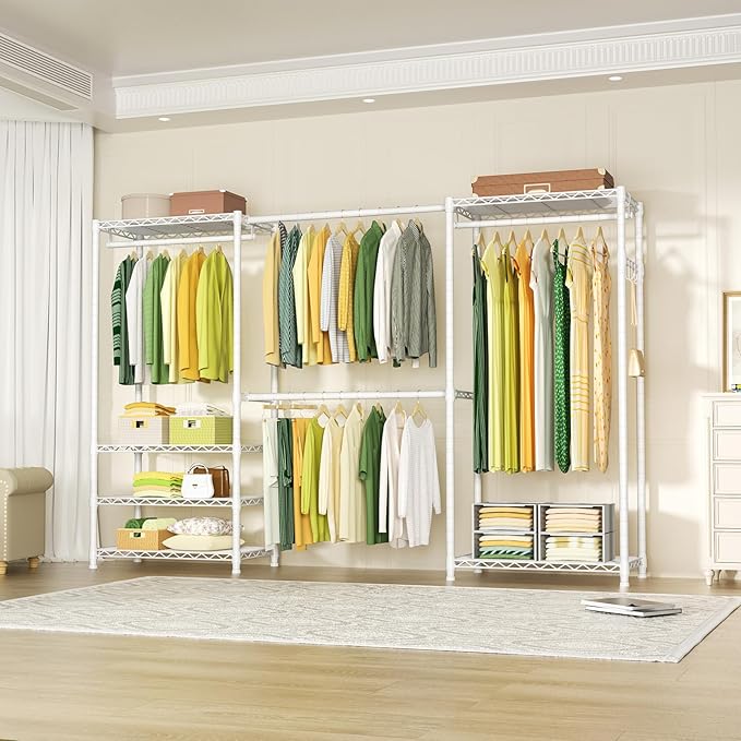 Ulif E1 Heavy Duty Closet Garment Rack, 6 Tiers Adjustable Metal Freestanding Expandable Clothing Storage with 4 Hanger Rods,