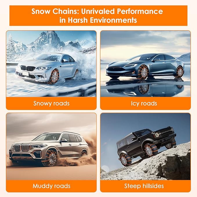 Qoosea Snow Chains Tire Chains for Car, Trucks, SUV 12 Pieces Universal Thickened Manganese Steel Emergency Snow Tire Chains,