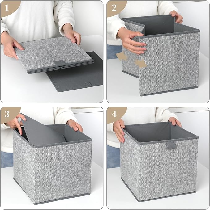 Storage Baskets, 11.8-Inch Woven Fabric Bins, Storage Cubes with Reinforced Handles, Organizer Bins for Closet Shelves, Folda