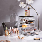 Sorbus Acrylic Makeup Organizer Set, 6-Drawer Vanity & Countertop Cosmetic Storage with Small & Wide Compartments, Clear Make