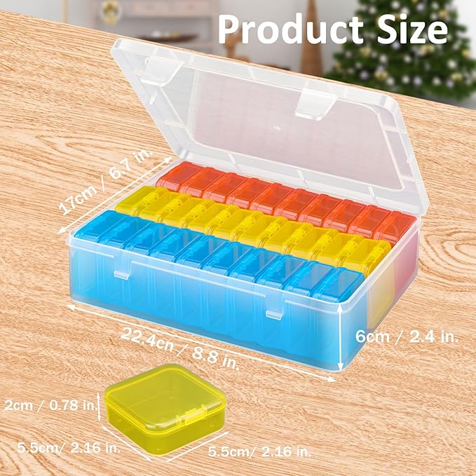 Mathtoxyz Bead Organizer Box(Red,Yellow,Blue), 62Pcs Small Bead Organizers and Storage Plastic Cases Mini Clear Containers Bo