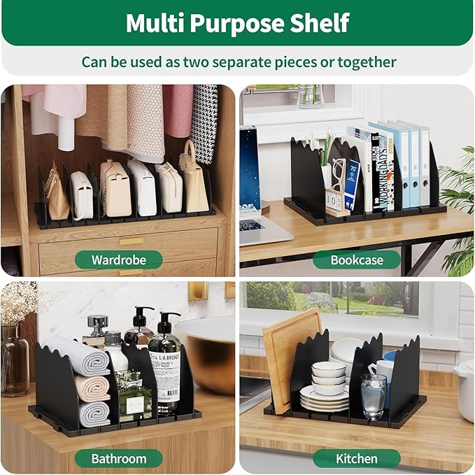 SPACEKEEPER Shelf Divider for Closet, 2 Pack Adjustable Purse Organizers Handbag Separators Storage Organizer Bookshelf Separ