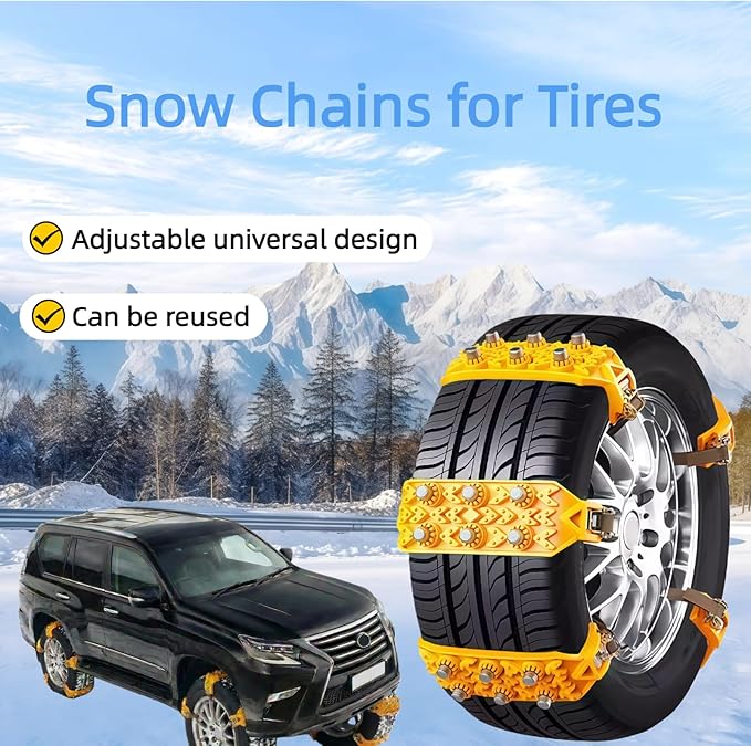 6 Pack Universal Tire Chains,Emergency Portable Snow Chains Suitable for Car, Truck, and SUV, Zip Tie Tire Chains, Adjustable