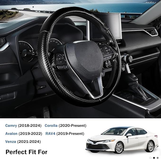 Fit for Toyota Steering Wheel Cover, Car Steering Wheel Cover for Toyota Corolla(2020-2026) Rav4(2019-2025) Camry(2018-2024) Venza(2021-2024) Avalon(2019-2022) Accessories (Matte Black)