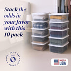 HOMZ 10-Pack Snaplock, Small Clear Plastic Storage Organizer Bins w/ Lids, 6 Quart, White - Stackable Container Boxes for Bed