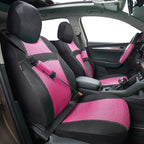 CAR PASS Rainbow Cool Universal Fit Two Front 3D Air Mesh Car Seat Cover with Steering Wheel & Blet Cover-Airbag Compatible (Front Seats only, Black- Pink)
