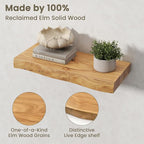 Fun Memories Floating Shelves for Wall Decor Set of 2-20 Inch Solid Elm Wood Live Edge - Rustic Natural Wall Shelves with Inv