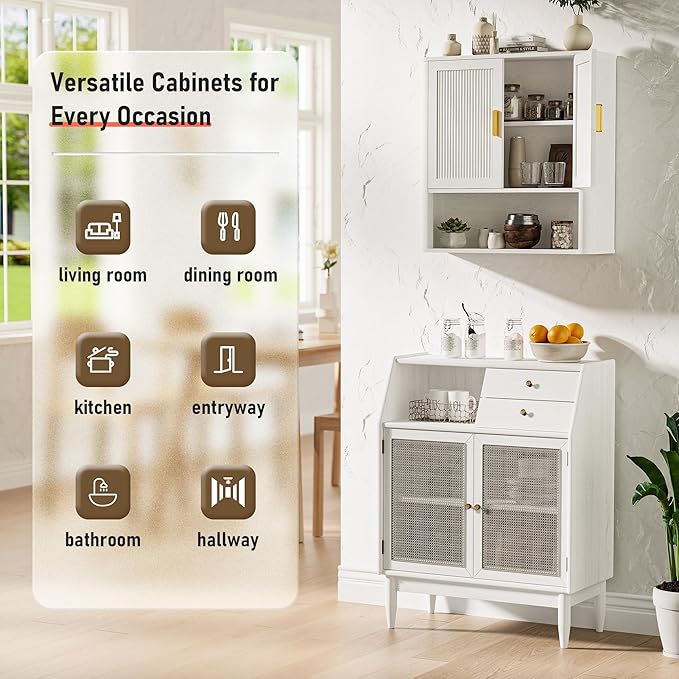 INNOD Bathroom Wall Cabinet, Wall-Mounted Medicine Cabinet with Adjustable Wood Shelf & Doors, Floating Bathroom Cabinet Over