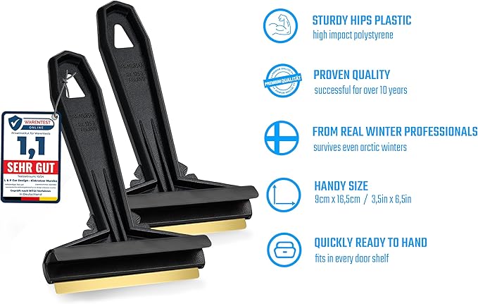 Car Ice Scraper Brass Blade - fast, easy & efficient - [ 2 Pack ] Brass Ice Scraper for Car - Ice Scrapers for Car Windshield Ice Scraper - Original Murska from Europe - for Winter - A054-2 Black