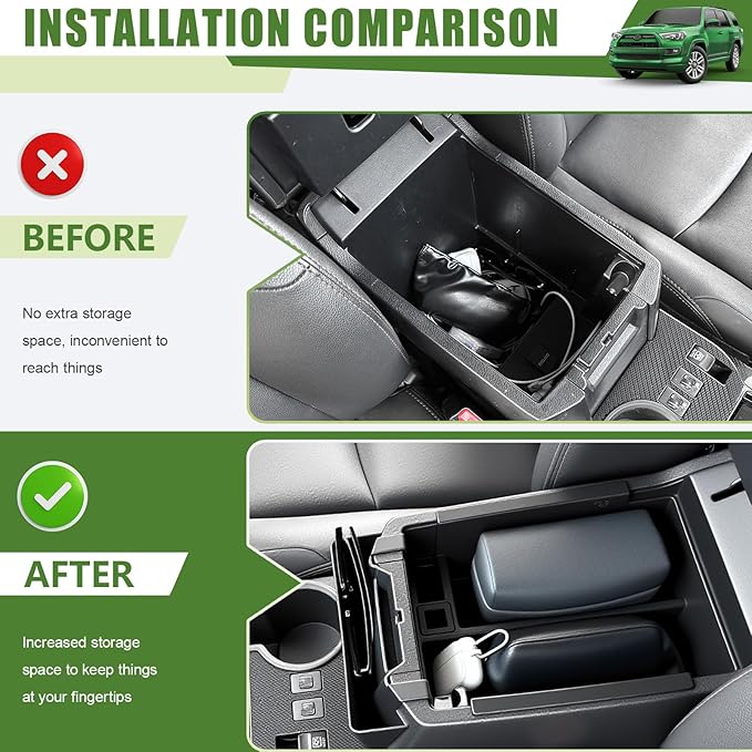 2PCS Center Console Organizer for 2010-2024 Toyota 4Runner Insert Armrest Box and Hanging Storage Tray for 4 Runner Interior Accessories(2PCS Center Console Armrest Box/Fit 10-24)