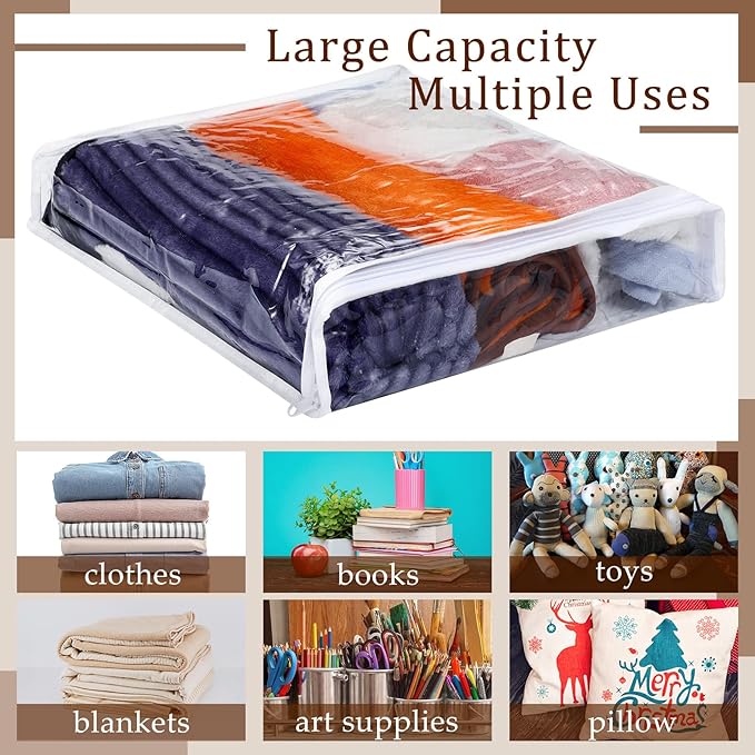 Kingdder 16 Pcs Clear Zippered Storage Bags Plastic Sweater Bags with Zipper 16 x 14 x 2.5 Inch Vinyl Sheet Organizer and Sto