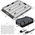 WILDROAD Roof Rack Cargo Basket, Upgraded 4” Fence Wide Car Roof Basket Combo, 64"x 50"x 4" Universal Roof Cargo Carrier Basket with Cargo Bag, Cargo Net and Ratchet Straps Fits for SUV Truck Cars