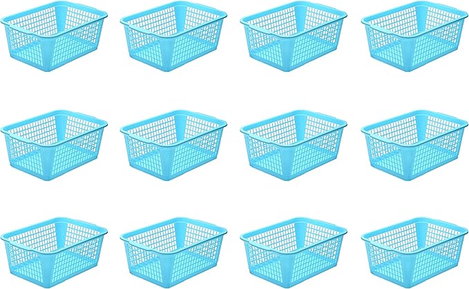 YBM HOME Plastic Perforated Storage Basket Bin Office Drawer, Shelf Desktop Countertop Tray Organizer 32-1184 (12, Blue)