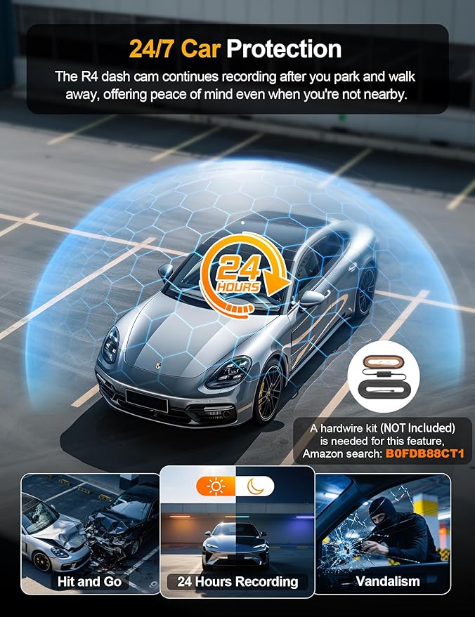 360° View 4K 4 Channel Dash Cam Front and Rear Inside Left Right, Built-in GPS, 5.8GHz WiFi, Car Dash Camera for Cars with Ap