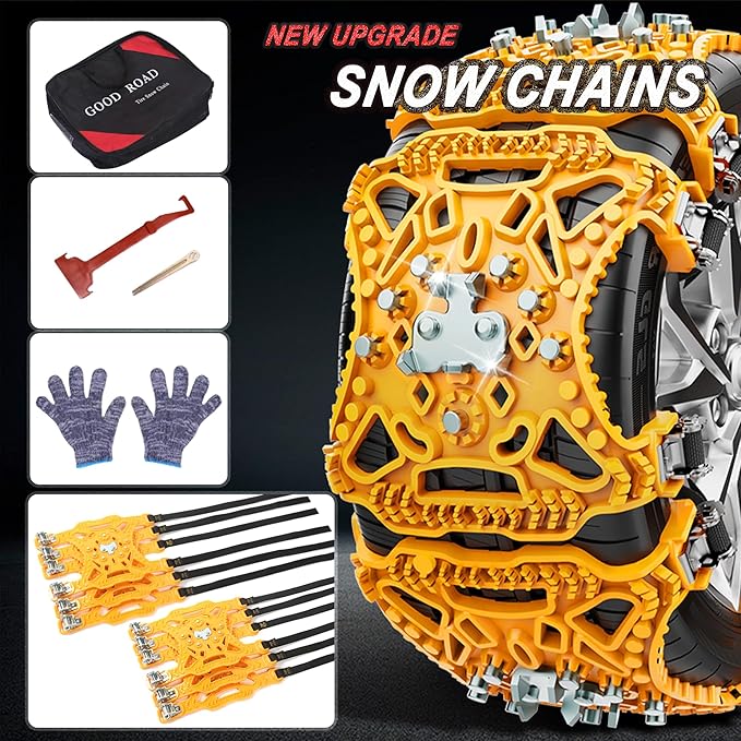 Snow Chains for Car 6 Pack, Emergency Anti Slip Chains for SUV/Trucks/ATV, Adjustable Universal Winter Security Chains for Ic