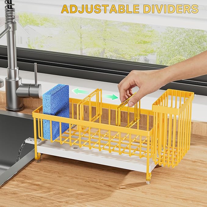 Cisily Sponge Holder for Kitchen Sink, Sink Caddy Organizer with High Brush Holder, Kitchen Countertop Organizers, 304 Stainl