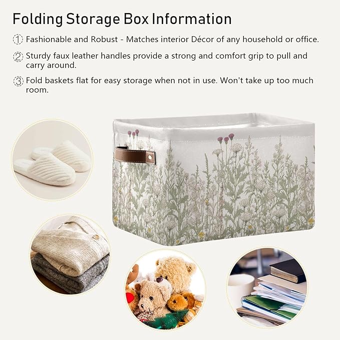 xigua Vintage Colorful Herbs Wild Flowers Floral Storage Basket Collapsible Toy Storage Bins Waterproof Canvas Storage Basket