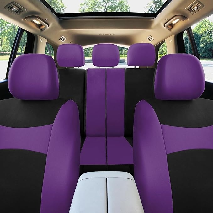 FH Group Full Set Car Seat Covers Cloth, Universal Fit combo, Set with Steering Wheel Cover and Seat Belt Pad fits Most Cars,