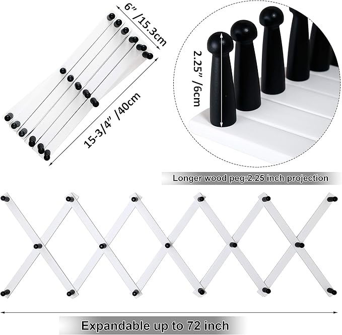 WEBI Accordion Wall Hanger,Expandable Wooden Hat Rack for Wall Mounted Coat Rack,Accordion Hat Hooks Holder for Baseball Caps