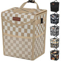 Car Trash Can with Lid, Cute Leakproof Car Trash Garbage Bag Hanging Vehicle Trash Bin Small Portable Automotive Garbage Cans Organizer for Back/Front Seat(Trapezoid,Khaki Checkered)