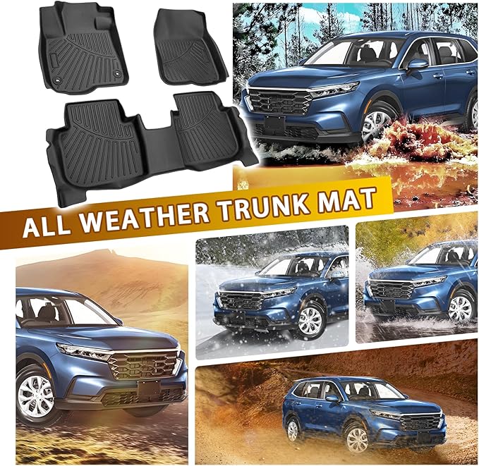 Powerty Floor Mat & Cargo Liner for Honda CRV 2023-2025 2026 (Include Hybrid), All Weather TPE Custom 1st & 2nd Row Floor Liner and Trunk (Upper Positon) Full Set Car Liners, Black