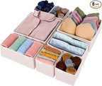 Criusia 8 Pack Underwear Drawer Organizer, Drawer Organizer Clothes, Foldable Cloth Storage Box Closet Dresser Drawer Divider
