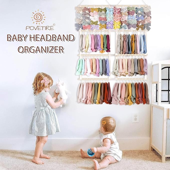 POVETIRE Headband Holder Hair Bows Organizer for Girls,Baby Headbands Hair Accessories Organizer Storage Wall Hanging Decor f
