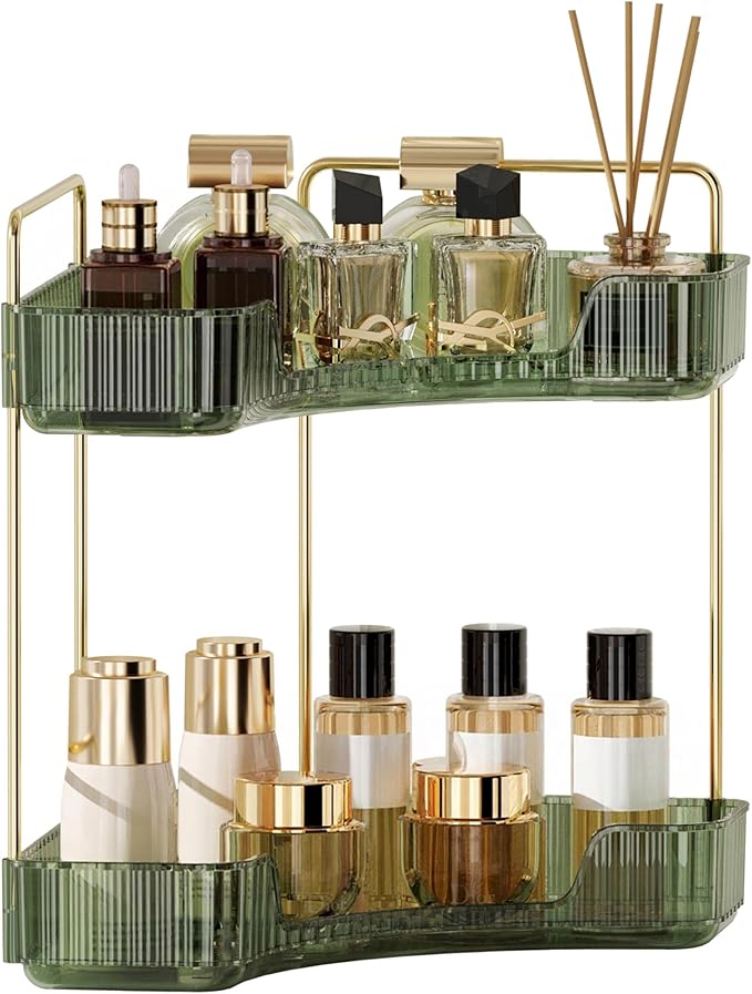 YCIA&DONE Corner Bathroom Counter Organizer, Makeup Organizer for Vanity, Skincare Cosmetic Perfume Tray, Corner Countertop S