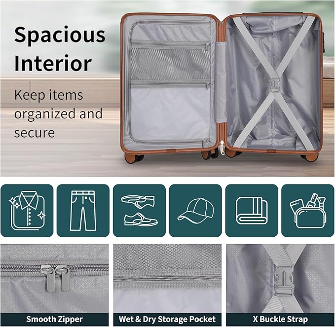 WireHot 22x14x9 Airline Approved Vintage Style Carry On Luggage with Backpack Sets, ABS+PC Hardshell Small 20 inch Retro Suit