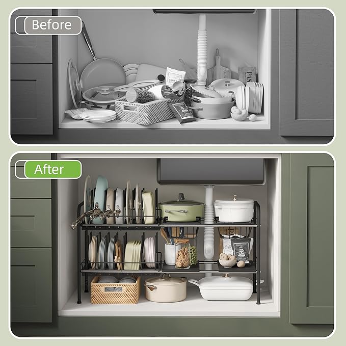 NETEL Adjustable Under Sink Organizers and Storage,Pots and Pans Organizer Under Kitchen Cabinet,Pan Lid Organizers Inside Ca