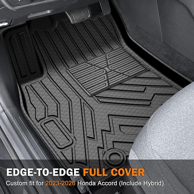 KUST Floor Mats for 2023-2026 Honda Accord Accessories (Include Hybrid), All Weather Floor Liners Front Rear 2 Rows Car Mats TPE Rubber Raised Edge, Extra Heel Pad Plate