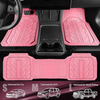 CAR PASS Heavy Rubber Car Floor Mats, Deep Waterproof Car Mats All Weather, Universal Trim-to Fit Automotive Floor Mats for Car SUV Truck Van, Durable Cute Floor Liners for Women Girly (All Pink)