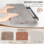 Live Edge Floating Shelves Set of 2, 24 Inch Solid Elm Wood Wall Shelves - Invisible Bracket Mount for Living Room, Bedroom, 