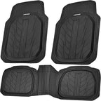 CAR PASS DeepDish Heavy Duty Rubber Floor Mats 3-Piece, Universal M-XL Size Trim-to-Fit Automotive Floor Mats for Truck Van SUV, Durable Waterproof All Weather Car Mats (Solid Black)