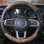 Leopard Steering Wheel Cover Leather 14.5-15 Inch, Bling Rhinestones, Anti-Slip Design, Universal Fit for Cars, SUVs, Cute De