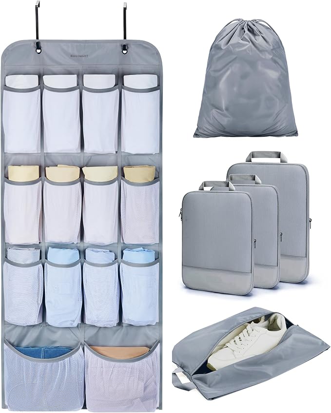BAGSMART Hanging Compression Packing Cubes for Closet Organizers And Storage, 6 Set Suitcase Organizer Bags Set, Cruise Trave