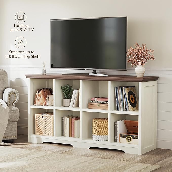 OffiGo 8 Cube Organizer Bookcase, Modern Farmhouse Open Shelf for Storage Bins & Decor, Display Bookshelf Console Closet for 
