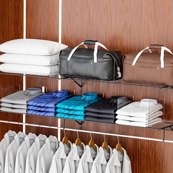 Yieach 8 Pack Acrylic Shelf Dividers for Closet Organization - Suitable for All Cupboard,Wood Shelves -Clear Closet Dividers 