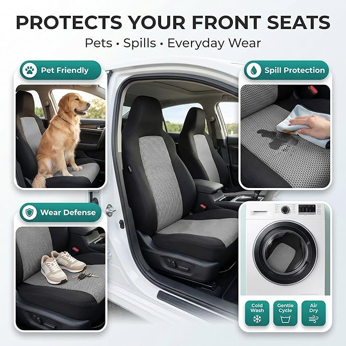 FH Group Automotive Full Car Seat Covers for SUV, Trucks, Sedan and More - Universal Fit Front High Back & Rear Solid Bench D
