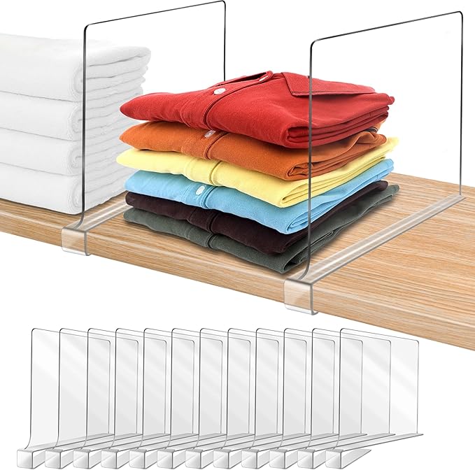 12 Inches Shelf Dividers for Closet Organization and Storage, 12 Pack Vertical Purse Organizer for Closet Adjustable Acrylic 