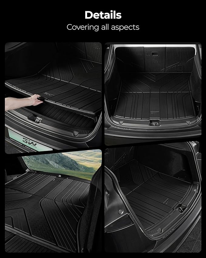 3W Kia Telluride Cargo Liner & Back Seat Cover for Kia Telluride 2020-2024 2025 (Not for Hybird), TPE All Weather Cargo Mat for Telluride Anti-Slip Heavy Duty Accessories, Black