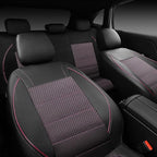 CAR PASS Piping PU Leather Car Seat Cover Full Set,Inside Zipper Design and Reserved Opening Holes，Airbag Compatible,Universal FIT for Car, SUVs,Van,Trucks（Full Set, Black & Pink）