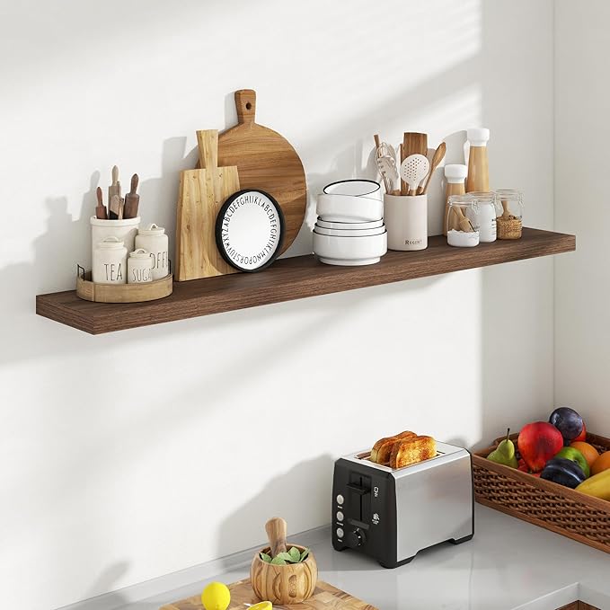 55 Inch Floating Shelves, 8 Inch Deep Floating Shelves for Wall, Hanging Shelf with Invisible Brackets, Deep Shelves for Bath