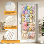 Over Door Large-Capacity Stuffed Animal Storage with Metal Hook & Wooden Stick, Hanging Plush Animal Bear Doll Toy Organizer 