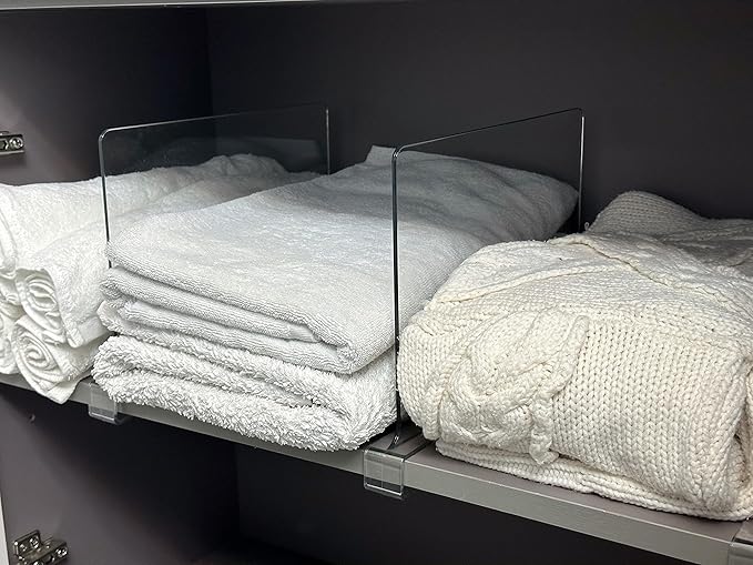 LikeU 8 PCS Acrylic Shelf Dividers for Closets,Wood Shelf Dividers,Clear Shelf Separators,Perfect for Clothes Organizer and B