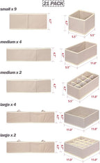 TENABORT 21 Pack Foldable Drawer Organizer Dividers Cloth Storage Box Closet Dresser Organizer Cube Fabric Containers Basket 
