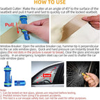 2-in-1 Window Breaker Seatbelt Cutter, Car Window Breaker Tool, Metal Glass Breaker - Extended Tungsten Steel Hammer Tip, Can