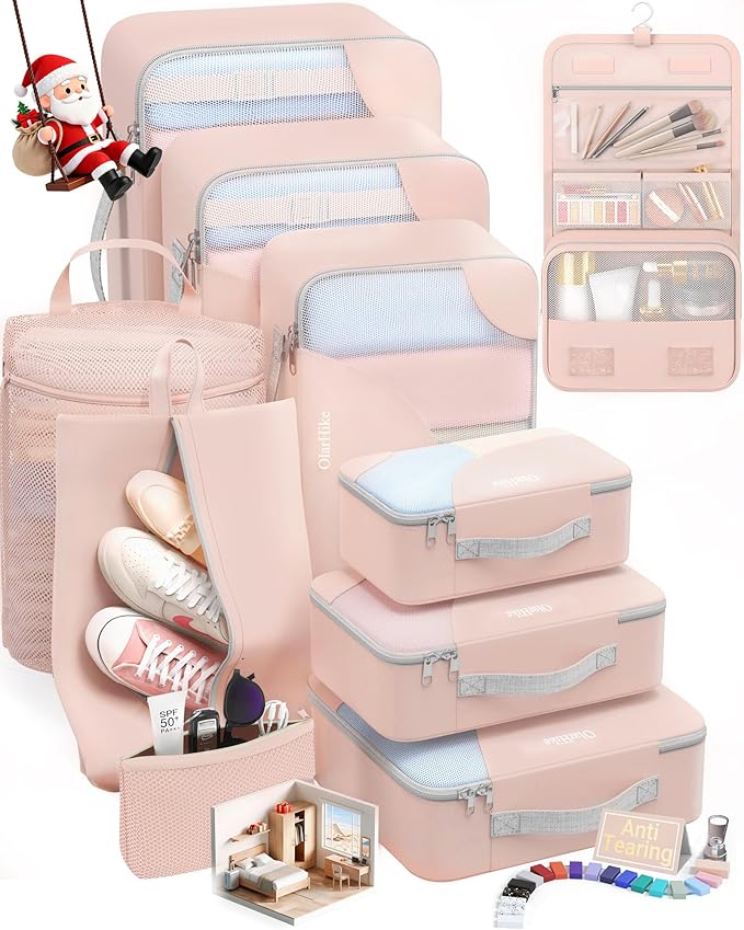 10 Set Packing Cubes for Travel, Gifts for Women Mom,Anti-Tearing Suitcase Organizer for Luggage with Shoe & Hanging Toiletry