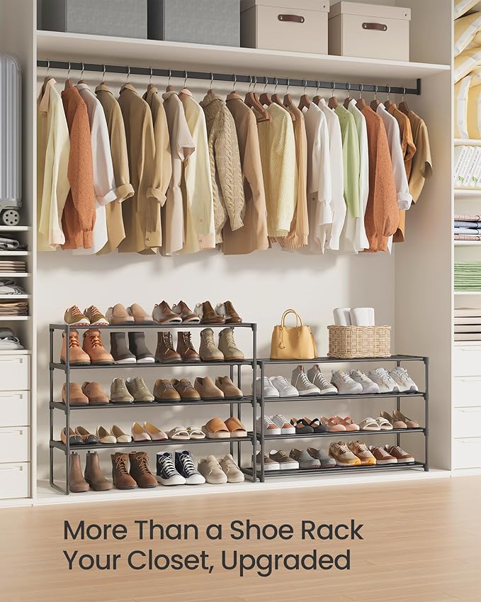 SONGMICS Shoe Rack, 8-Tier Shoe Organizer, Metal Storage Shelf, Upright or Upside Down, for 32-40 Pairs, Stackable, for Entry