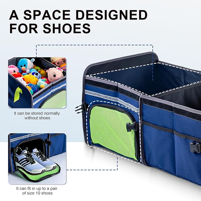 Bold Color Block Trunk Organizer | 95L, 35"x13.8"x11.8" | Dedicated Shoe Storage & 26L Ice Pack | Foldable for SUV/Car/Jeep